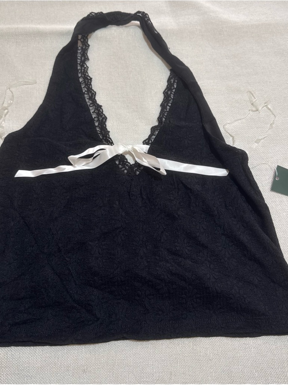 wild fable Black Lace Halter Bandeau with White Ribbon